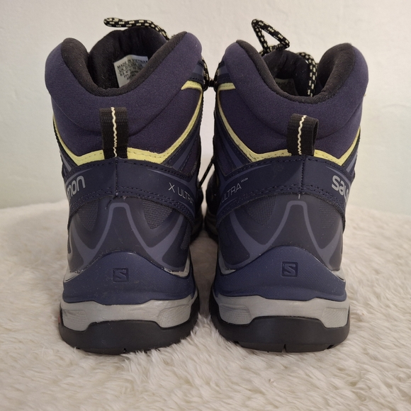 Women's Salomon X Ultra 3 Mid Gore-Tex Blue/Yellow Boots Size 10. - Picture 3 of 9